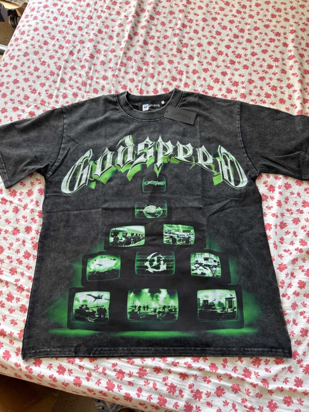 Godspeed - Stacked TVs Black Tee with Green Graphic - Short Sleeve